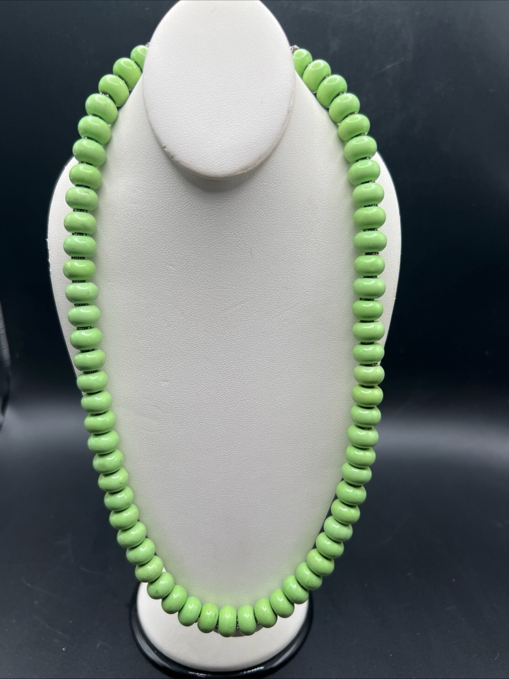 Beaded Necklace Dyed Apple Green  Magnesite Rondelle Beads 925 Southwestern